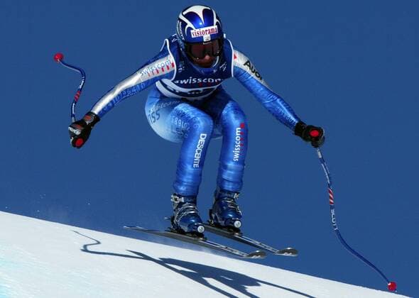 Corinne Rey Bellet (Schweiz) Alpiner Skilauf WM Damen Weltmeisterschaft 2003, Ski Alpin, Skisport, Abfahrt, Training Einzelbild St. Moritz