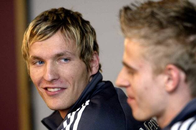Benjamin Lauth (li., Deutschland) Fußball Herren Nationalmannschaft 2003, Pressekonferenz, PK, Pressetermin, Nationalteam, Vdig Gruppe Palma de Mallorca