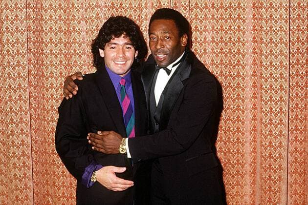 Diego Armando Maradona (li., Argentinien) und Pele (Brasilien) Fußball Herren Fußballer des Jahres 1986, Sportlerehrung, Ehrung, Sportlerauszeichnung, Auszeichnung Gruppe