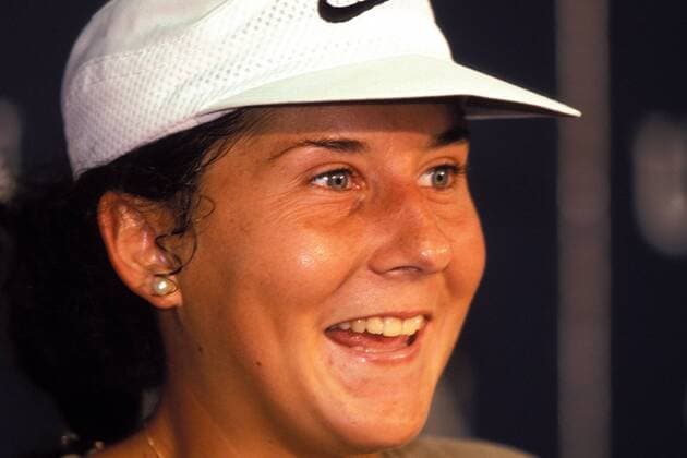 Monica Seles (USA) auf der Pressekonferenz Tennis Damen US Open 1995, Grand Slam, WTA-Tour Porträt Flushing Meadow, Meadows New York