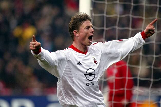 Jon Dahl Tomasson (Milan) - Torjubel Fußball EC 1 Herren Champions League 2002 2003, AC Mailand, Serie A, 1. Italienische Liga Einzelbild Mailand Freude, Begeisterung,