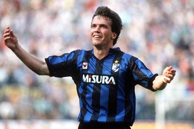 Lothar Matthäus (Inter) - Torjubel Fußball Herren Serie A 1988 1989, 1. Italienische Liga, Internazionale Mailand Einzelbild Mailand Freude,
