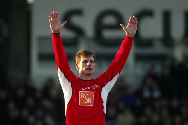 Steffen Baumgart (Union) - Torjubel Fußball 2. BL Herren Saison 2002 2003, 1. FC Union Berlin, Vdig Einzelbild Hamburg Freude,
