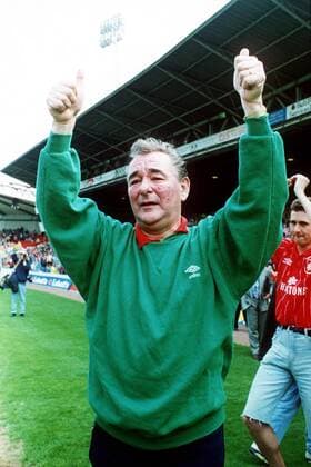 Trainer Brian Clough (Nottingham) - Schlußjubel Fußball Herren English Premier League 1992 1993, 1. Englische Liga, Nottingham Forest Einzelbild Nottingham
