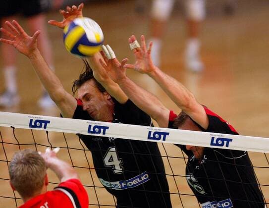 Milorad Kovac (li.) und Vincent Lange (beide SCC Berlin) - Doppelblock Volleyball 1. BL Herren Saison 2002 2003, Finale, Play Off, Play Offs, Playoff, Playoffs Gruppe Berlin, Endspiel Dynamik,