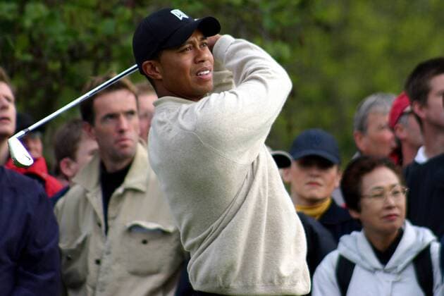 Eldrick Tiger Woods (USA) schaut seinem Schlag hinterher Golf Herren Deutsche Bank SAP Open 2003, Golfen Einzelbild Gut Kaden Hamburg Alveslohe