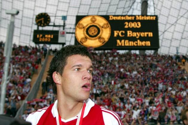 Michael Ballack (Bayern) Fußball 1. BL Herren Saison 2002 2003, FC Bayern München, Deutscher Meister, Deutsche Meisterschaft, Meisterfeier, Vdig Porträt München