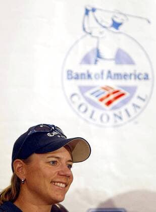 Annika Sörenstam (Schweden) nimmt am PGA Herrengolfturnier der Bank of America teil Golf Damen US-PGA-Tour, Bank of America Colonial 2003, Golfen, Vdig Porträt Anika, Frau, Frauen, Frauengolf Fort Worth Texas  