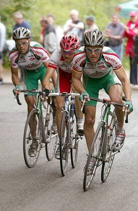 Das Spitzentrio Jens Heppner (Wiesenhof Deutschland, re.), Rene Haselbacher (Gerolsteiner Österreich, Mitte) und Enrico Poitschke (Deutschland Wiesenhof) Radsport Herren TEAG Rund um die Hainleite 2003, Straßenradsport, Rad, Straße, Vdig Gruppe Erfurt