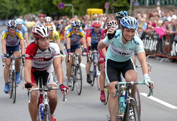Christoph von Kleinsorgen (Bianchi, re.) und Wolfram Wiese (beide Deutschland ComNet Senges) Radsport Herren TEAG Rund um die Hainleite 2003, Straßenradsport, Rad, Straße, Vdig Gruppe Erfurt