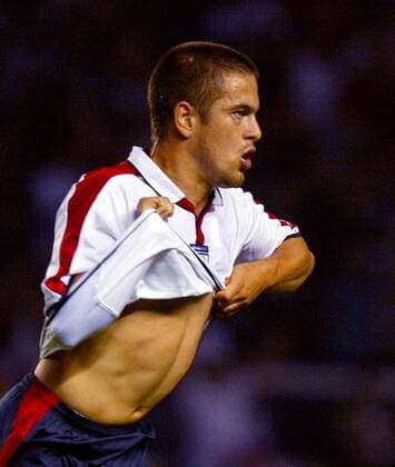 Joe Cole (England) - Torjubel Fußball Länderspiel Herren Länderspiel 2003, Freundschaftsspiel, Test, Testspiel, Nationalmannschaft, Nationalteam, Einzelbild Leicester Freude,