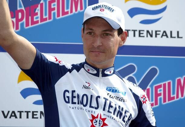 Olaf Pollack (Deutschland Gerolsteiner) - Sieger der 7. Etappe Radsport Herren Deutschlandtour 2003, Deutschland-Tour, Deutschlandrundfahrt, Rundfahrt, Straßenradsport, Straße, Einzelbild Bad Dürkheim - Saarbrücken Freude,