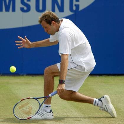 Greg Rusedski (England) - Rückhand Tennis Herren Samsung Open 2003, ATP-Tour, Vdig, Finale, Endspiel Einzelbild Nottingham
