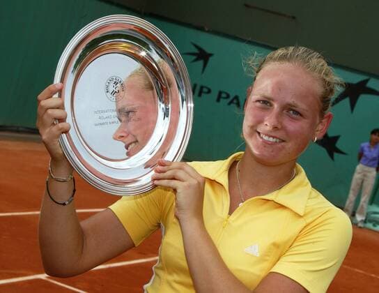 Anna-Lena Groenefeld (Deutschland) - Siegerin der Junioren-Konkurrenz Tennis Damen French Open 2003, Grand Slam, WTA-Tour, Juniorin, Einzelbild Roland Garros Paris Freude,