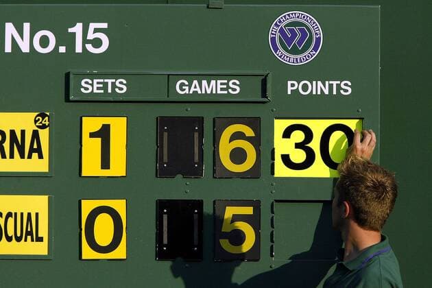 Im Wimbledon werden die Spielstände noch von Hand verändert Tennis Herren All England Championships 2003, Grand Slam, ATP-Tour, Einzelbild Wimbledon London