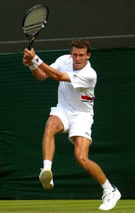 Lars Burgsmüller (Deutschland) - Rückhand Tennis Herren All England Championships 2003, Grand Slam, ATP-Tour Einzelbild Wimbledon London Dynamik, Kraft,