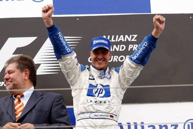 Sieger Ralf Schumacher (Deutschland BMW-Williams) Motorsport Grand Prix Herren Großer Preis von Europa 2003, Formel 1 Weltmeisterschaft, F1, F, GP, WM, Vdig Einzelbild Nürburgring Nürburg Freude, Begeisterung,