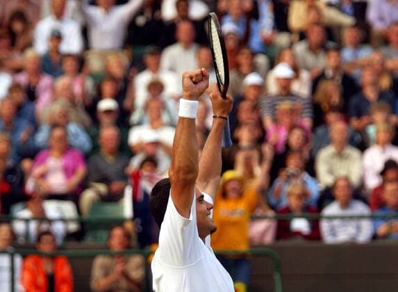 Marc Philippoussis (Australien) - Siegesjubel Tennis Herren All England Championships 2003, Grand Slam, ATP-Tour, Einzelbild Wimbledon London Freude,