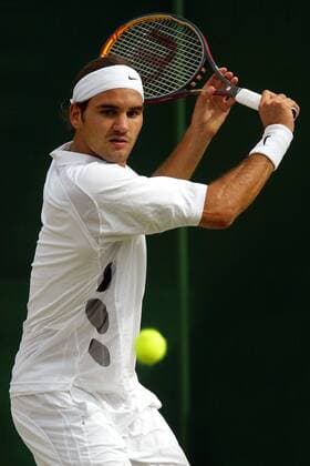 Roger Federer (Schweiz) - Rückhandslice Tennis Herren All England Championships 2003, Grand Slam, ATP-Tour Einzelbild Wimbledon London