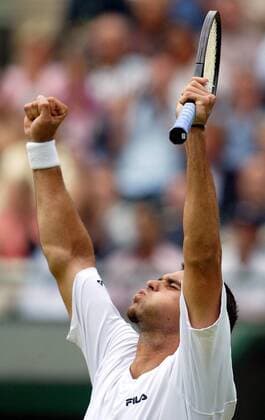 Marc Philippoussis (Australien) jubelt über das Erreichen des Halbfinals Tennis Herren All England Championships 2003, Grand Slam, ATP-Tour Einzelbild Wimbledon London Freude,