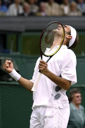 Roger Federer (Schweiz) - Jubel Tennis Herren All England Championships 2003, Grand Slam, ATP-Tour, Halbfinale, Vdig Einzelbild Wimbledon London Freude, Begeisterung,