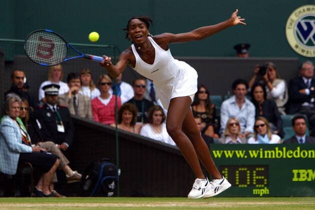 Venus Williams (USA) - Vorhand Tennis Damen All England Championships 2003, Grand Slam, WTA-Tour, Finale, Endspiel, Vdig Einzelbild Wimbledon London Dynamik, Anstrengung,