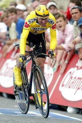 Joseba Beloki (Spanien ONCE-Eroski) geht aus dem Sattel Radsport Herren Tour de France 2003, Straßenradsport, Rad, Straße, Prolog, Einzelzeitfahren, Zeitfahren Einzelbild Paris Anstrengung, Dynamik,