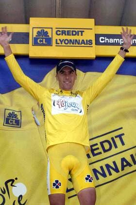 Bradley McGee (Australien Francaise des Jeux) im gelben Trikot Radsport Herren Tour de France 2003, Rad, Straße, Straßenradsport, Einzelbild 2. Etappe La Ferte-sous-Jouarre - Sedan Freude,  
