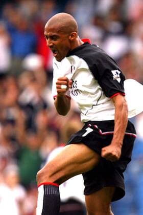 Steve Marlet (Fulham) - Torjubel Fußball Herren English Premier League 2003 2004, 1. Englische Liga, FC Fulham Einzelbild London Begeisterung, Freude,