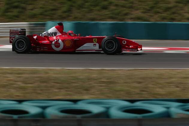 Michael Schumacher (Deutschland Ferrari) in seinem Boliden Motorsport Grand Prix Herren Großer Preis von Ungarn 2003, Formel 1 Weltmeisterschaft, F1, F, GP, WM, Vdig, Training Einzelbild Budapest Dynamik,