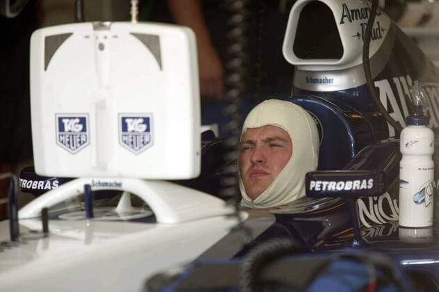 Ralf Schumacher (Deutschland BMW-Williams) nachdenklich im Cockpit seines Boliden Motorsport Grand Prix Herren Großer Preis von Ungarn 2003, Formel 1 Weltmeisterschaft, F1, F, GP, WM, Training, Vdig Einzelbild Budapest