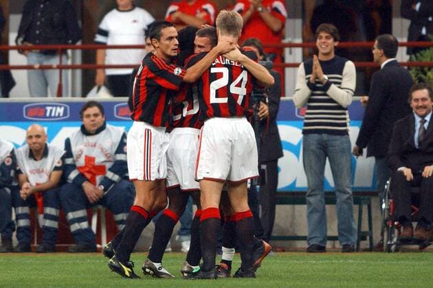 Torjubel Milan, li. Inzaghi Fußball Herren Serie A 2003 2004, 1. Italienische Liga, AC Mailand Gruppe Mailand Begeisterung, Freude,