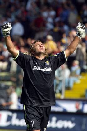 Torwart Sebastien Frey (Parma) - Jubel Fußball Herren Serie A 2003 2004, 1. Italienische Liga, AC Parma, Einzelbild Parma Glück Freude,