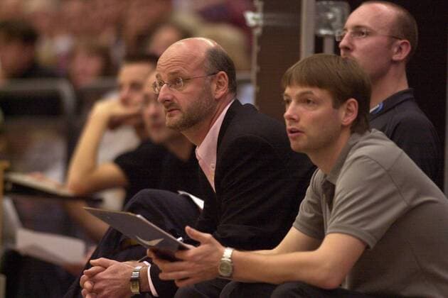 Trainer Henrik Dettmann (li.) und Co-Trainer Olaf Lange (beide MBC) Basketball 1. BL Herren Saisonvorbereitung BBL 2003 2004, Test, Testspiel, Mitteldeutscher BC, Gruppe Weißenfels