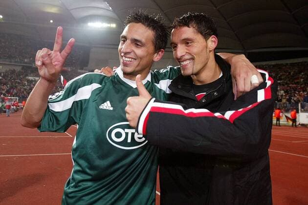 Kevin Kuranyi (re.) und Fernando Meira (beide Stuttgart) - Schlußjubel Fußball EC 1 Herren Champions League 2003 2004, VfB Stuttgart Gruppe Stuttgart Freude,