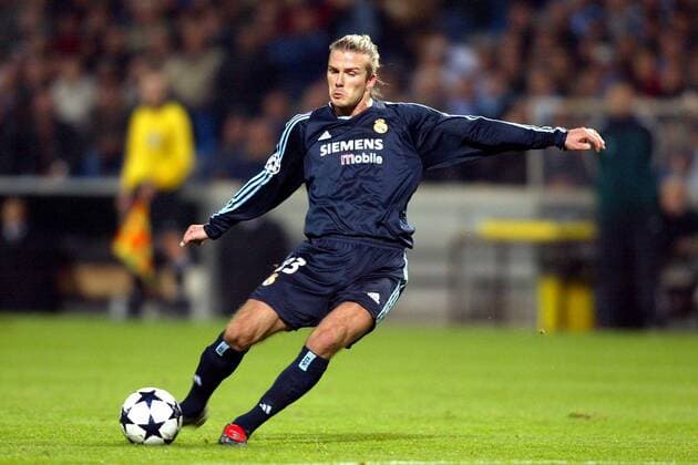 David Beckham (Real Madrid) zieht ab Fußball EC 1 Herren Champions League 2003 2004, Marseille - Real Madrid 1:2, Einzelbild Marseille Dynamik,  