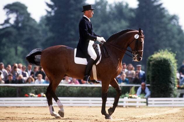 Dr. Rainer Klimke (BR Deutschland) auf Ahlerich Pferdesport Herren Reiten 1987, Reitsport, Dressurreiten, Dressur Einzelbild