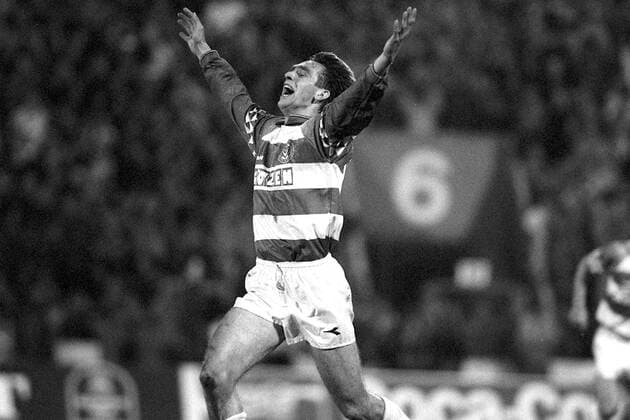 Michael Preetz (Duisburg) - Torjubel Fußball 1. BL Herren Saison 1993 1994, MSV Duisburg, Vneg, Vsw Einzelbild Duisburg Freude, Begeisterung,