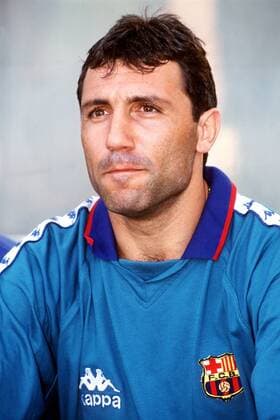 Hristo Stoichkov (FC Barcelona) als Reservist Fußball Herren Primera Division 1994 1995, 1. Spanische Liga, Gijon - FC Barcelona 2:1, Barca Porträt Gijon