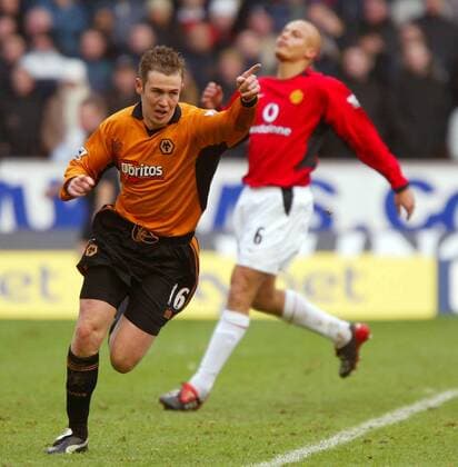 Kenny Miller (Wolverhampton) - Torjubel nach dem 1:0 Fußball Herren English Premier League 2003 2004, 1. Englische Liga, Wolverhampton Wanderers, FC, Wolves, Vdig, Einzelbild Wolverhampton Freude,