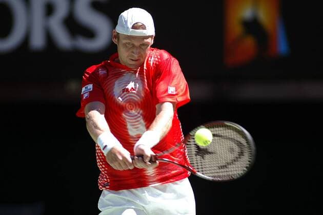 Rainer Schüttler (Deutschland) - beidhändige Rückhand Tennis Herren Australian Open 2004, ATP-Tour, Grand Slam, Vdig Einzelbild Melbourne