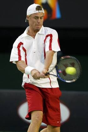 Lleyton Hewitt (Australien) - beidhändige Rückhand Tennis Herren Australian Open 2004, Grand Slam, ATP-Tour Einzelbild Melbourne Dynamik,
