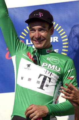 Erik Zabel (Deutschland Team Deutsche Telekom) bleibt Führender der Sprintwertung Radsport Herren Tour de France 2000, Straßenradsport, Straße, Rad, Vdig Einzelbild Lausanne - Freiburg Freude,