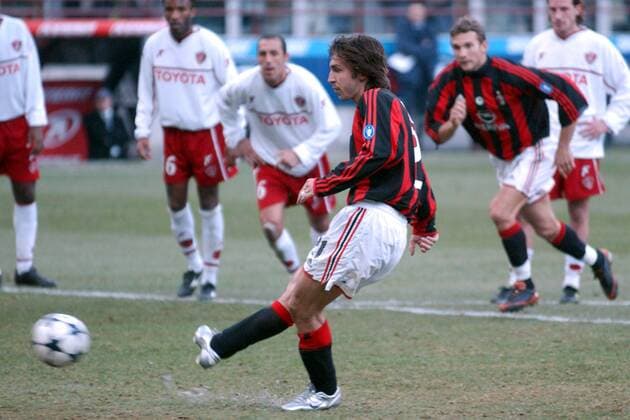 Andrea Pirlo (Milan) - Elfmeter Fußball Herren Serie A 2003 2004, 1. Italienische Liga, AC Mailand - AC Perugia 2:1, Vdig Gruppe Mailand
