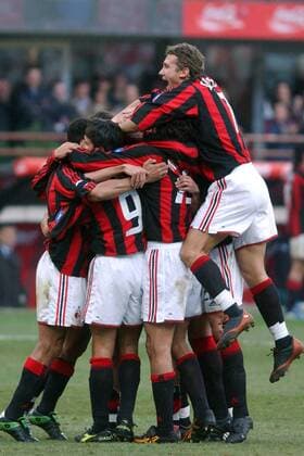 Mannschaftsjubel AC Milan Fußball Herren Serie A 2003 2004, 1. Italienische Liga, AC Mailand, Vdig Gruppe Mailand Begeisterung, Freude,