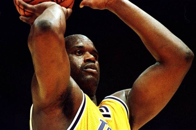Shaquille O Neal (Los Angeles Lakers) - Freiwurf Basketball Herren NBA Saison 1996 1997, Los Angeles Lakers, LA, L.A. Vneg, Einzelbild Los Angeles