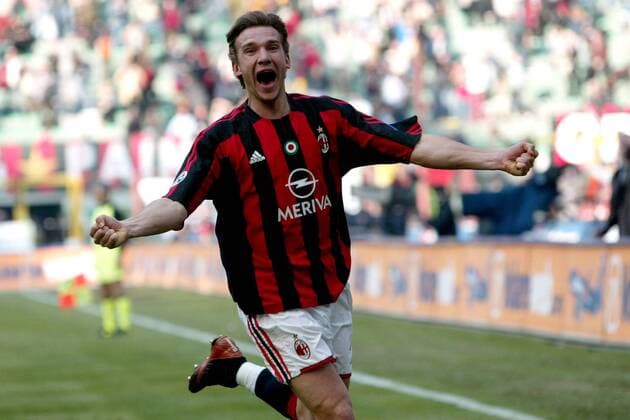 Andrej Schewtschenko (Milan) - Torjubel Fußball Herren Serie A 2003 2004, 1. Italienische Liga, AC Mailand, Vdig Einzelbild Mailand Freude, Begeisterung,