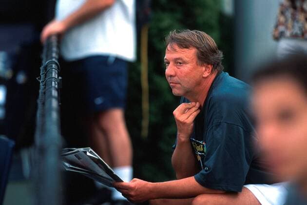 Dirk Hordorff, Trainer von Rainer Schüttler (beide Deutschland) Tennis Herren US Open 2000, ATP-Tour, Grand Slam, Vdia Einzelbild Flushing Meadow, Meadows New York