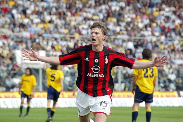 Jon Dahl Tomasson (Milan) - Torjubel Fußball Herren Serie A 2003 2004, 1. Italienische Liga, Modena - AC Mailand 1:1, Vdig Einzelbild Modena Freude, Begeisterung,