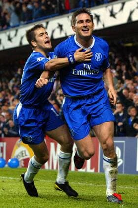 Frank Lampard (re.) und Joe Cole (beide Chelsea) - Torjubel Fußball EC 1 Herren Champions League 2003 2004, Halbfinale, Chelsea FC London, Vdig Gruppe London Freude,